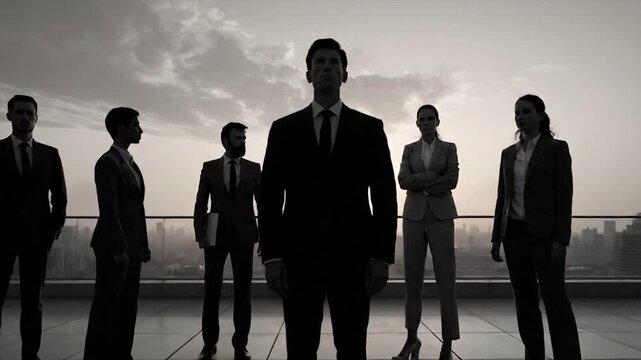 Silhouette of Business Team Standing Together Outdoors.