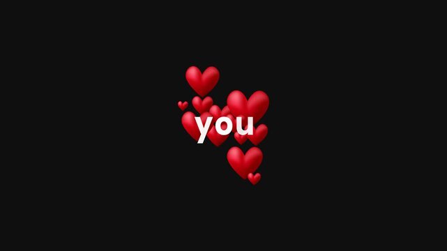 animated red heart and words of I love you for Valentin's event. logotype design background