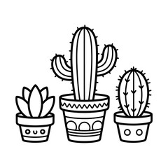 cactus in a pot coloring page line art 