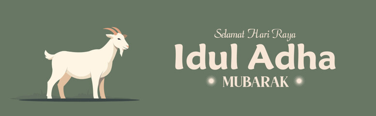 Obraz premium Selamat Idul Adha.Translation: Happy Eid Al Adha Mubarak. Eid al-Adha Greeting with typography and goat illustration