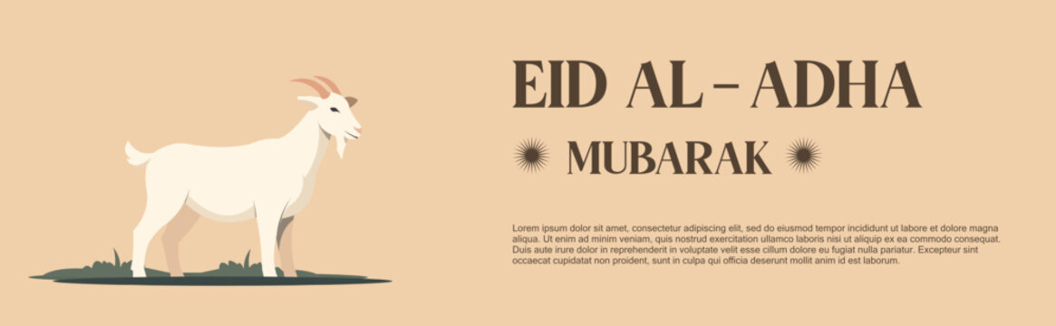 Selamat Idul Adha.Translation: Happy Eid Al Adha Mubarak. Eid al-Adha Greeting with typography and goat illustration