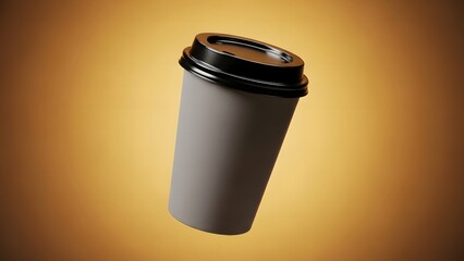Simple minimal coffee cup 3D illustration with floating
