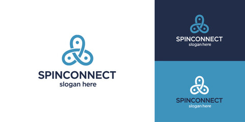Blue and white with interconnected circles and Spin Connect text on different backgrounds