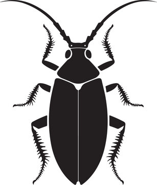 Silhouette of a cockroach on a white background, featuring detailed antennae and legs, conveying simplicity and a slight sense of unease