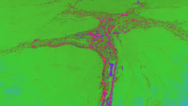 Centuripe thermal night vision aerial view over Italian mountain town illuminated properties energy