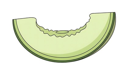 Fototapeta premium Cartoon illustration of a bitten honeydew melon slice on white background.