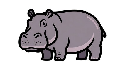 Obraz premium Cartoon illustration of a cute hippopotamus standing on white background.