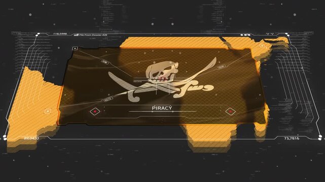 A cinematic intelligence briefing map for piracy. Great for intelligence briefs, secret missions, covert operations.
13 sec clip of a world map with pirate flag.
30fps
4k
Not AI aftereffects