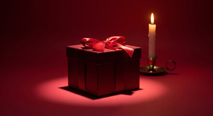 Obraz premium Romantic gift box illuminated by candlelight, perfect for love and celebration visuals.