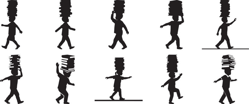 Navigating the path of education: a series of silhouettes depicting the weight of knowledge Vector