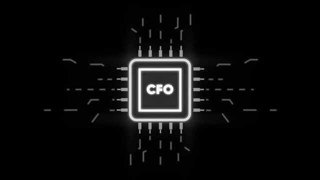 Glowing Neon C F O Microchip Circuit Board for Business Finance Technology Animation