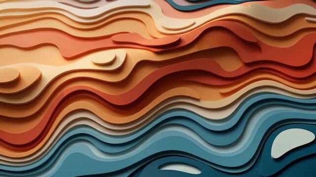 Abstract topographic map background with colorful paper cut shapes and layers.