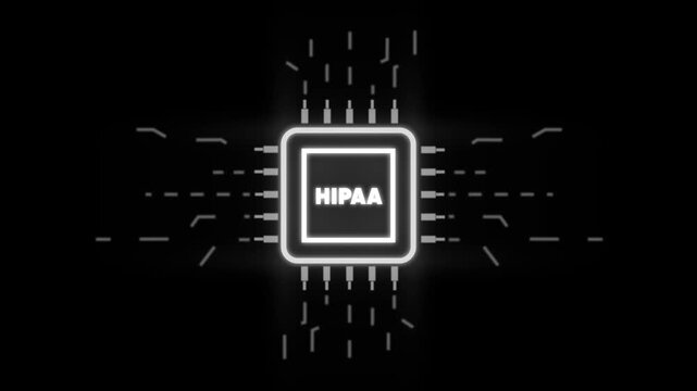 Glowing H I P A text on a black background with circuit board and white lines radiating outward in a futuristic technology concept