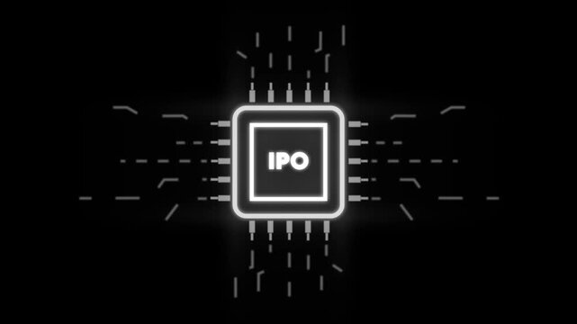 Glowing I P O Microchip Initial Public Offering Technology Concept Animation