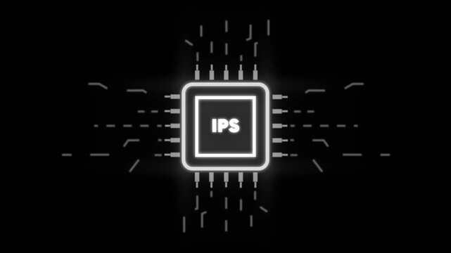 Glowing I P S Microchip Circuit Board with Neon Effect on Dark Background for Tech and Innovation Concepts