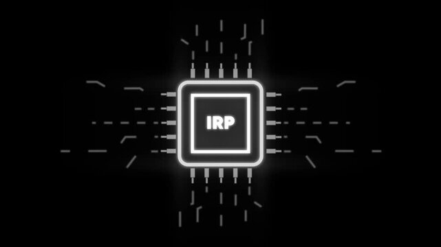 Glowing I R P Microchip Circuit Board with Neon Effect on Dark Background for Tech and Innovation Concepts