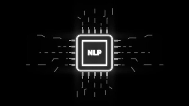 Glowing N L P Chip with Neon Effect on Dark Background with Circuit Board natural language processing