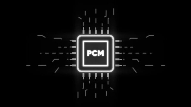 Pulse Code Modulation P C M Technology Concept Glowing White Microchip with Binary Code Data Transmission Digital Background