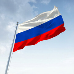 The Russian flag flies on the flagpole