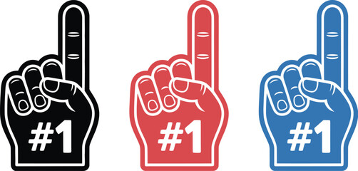 Fan foam finger icons showing raised pointing finger with hashtag symbols for crowd support and sports enthusiasm © EQBAL BASAR HABIB