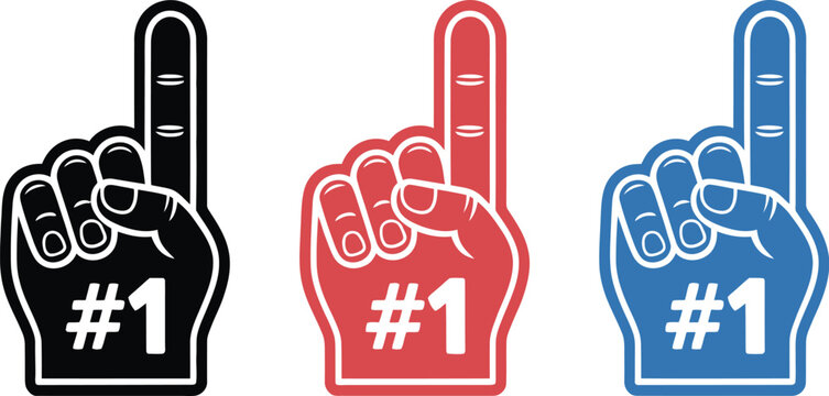 Fan foam finger icons showing raised pointing finger with hashtag symbols for crowd support and sports enthusiasm