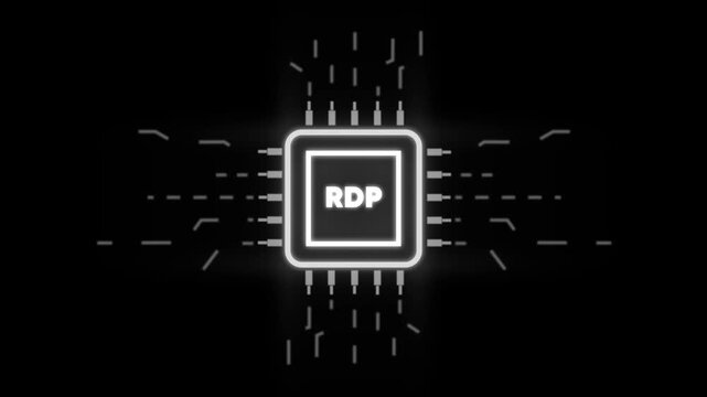 Remote Desktop Protocol R D P neon glowing on black background with circuit board neon glowing circuit board