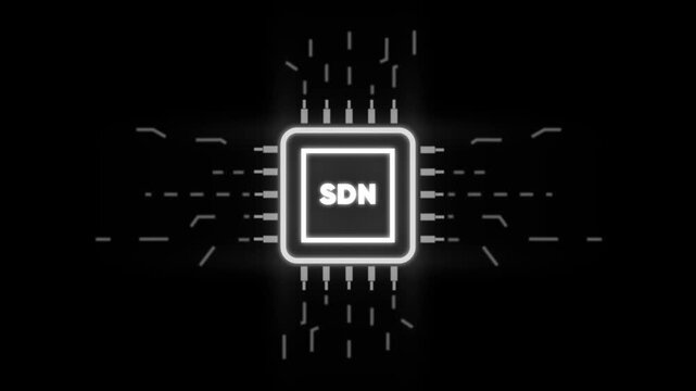 Glowing S D N Software Defined Networking Animation with Futuristic Circuitry Background technology