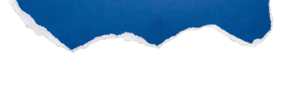 Blue torn paper header border with ripped edge, isolated on transparent background
