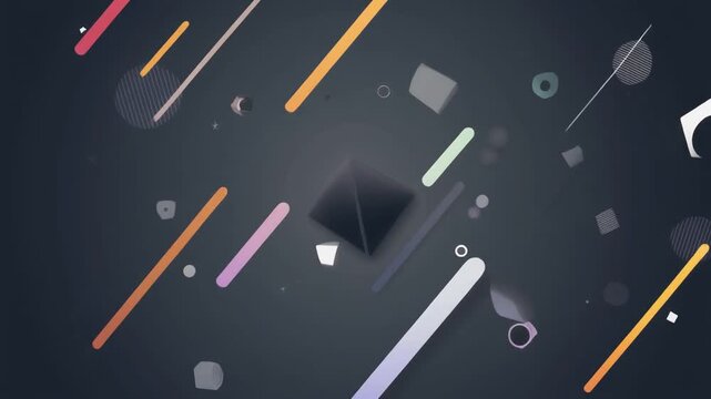 Abstract Modern Minimalist Background with Dynamically Floating Colorful Geometric Shapes and Subtle Rotations and Soft Shadows