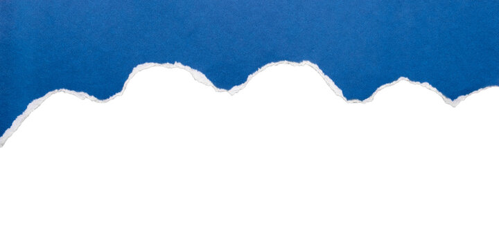 Ripped blue paper footer border with wavy tear line, isolated on transparent background
