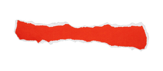 Orange torn paper narrow long banner strip, isolated on transparent background