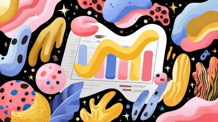 Colorful Business Chart Illustration, Data, Trend, Report