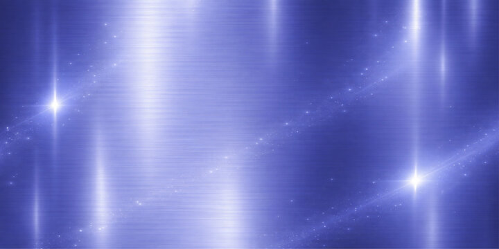 Abstract blue background with stars and a brushed metallic silver texture featuring shiny aluminum light effects on a dark steel backdrop