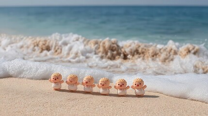Fototapeta premium Cute Beach Babies Sand Toys Ocean Summer Vacation