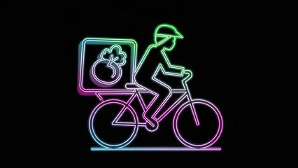 Fototapeta premium Vibrant Neon Outline of a Cyclist Delivering Fresh Healthy Produce with Eco-Friendly Transport