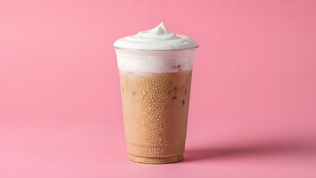Refreshing iced coffee with creamy foam topping, a delightful beverage for a warm day