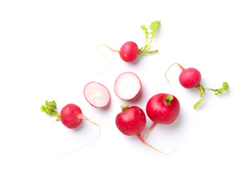 Fresh radish with slice isolated on white.