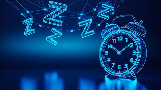 Digital alarm clock with sleep symbols showing insomnia and rest concept
