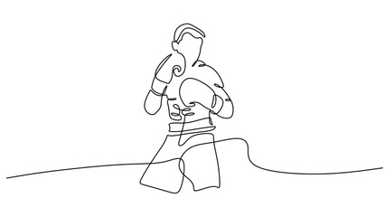 Obraz premium Continuous Line Drawing of a Boxer Throwing a Strong Punch