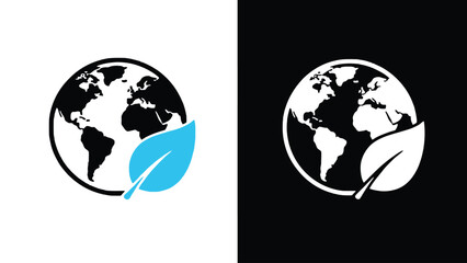 Obraz premium A graphic designer logo featuring a globe with a leaf on a white and dark blue background