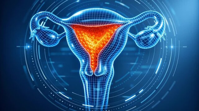 Ai medical scan hud uterus anatomy diagnostic hologram glowing female reproductive organ ovary reproductive system technology fertility health abstract futuristic neon blue hologram gynecology