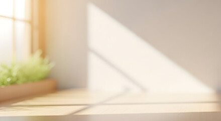 Fototapeta premium Sunlit indoor plant on wooden table