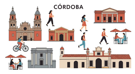 Vibrant C&oacute;rdoba cityscape with historic buildings and people
