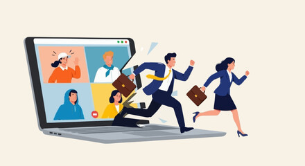 People Running From Laptop