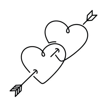 Two hearts pierced by an arrow in a romantic gesture vector illustration
