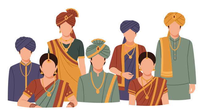 Group of people wearing traditional indian clothing and jewelry together