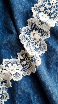 Denim Fabric Background with Lace Decoration