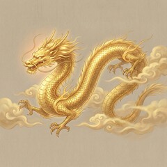Fototapeta premium 力強く優雅な東洋の金龍を、S字の流れるような構図で描いたイラスト