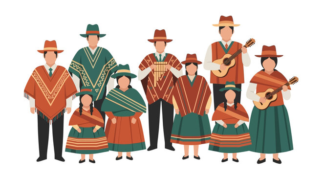 Group of people in traditional Peruvian clothing celebrating culture