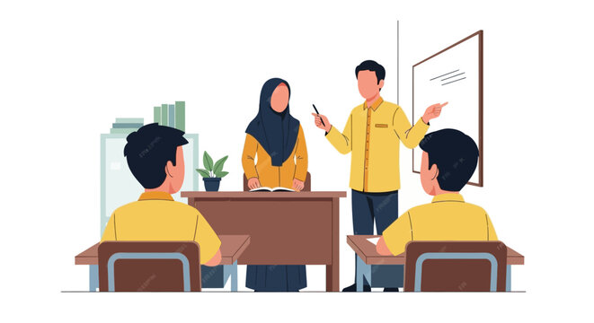 Teacher explaining lesson to students in classroom setting